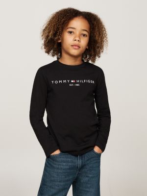 schwarz langarmshirt mit logo-print für unisex kinder - tommy hilfiger