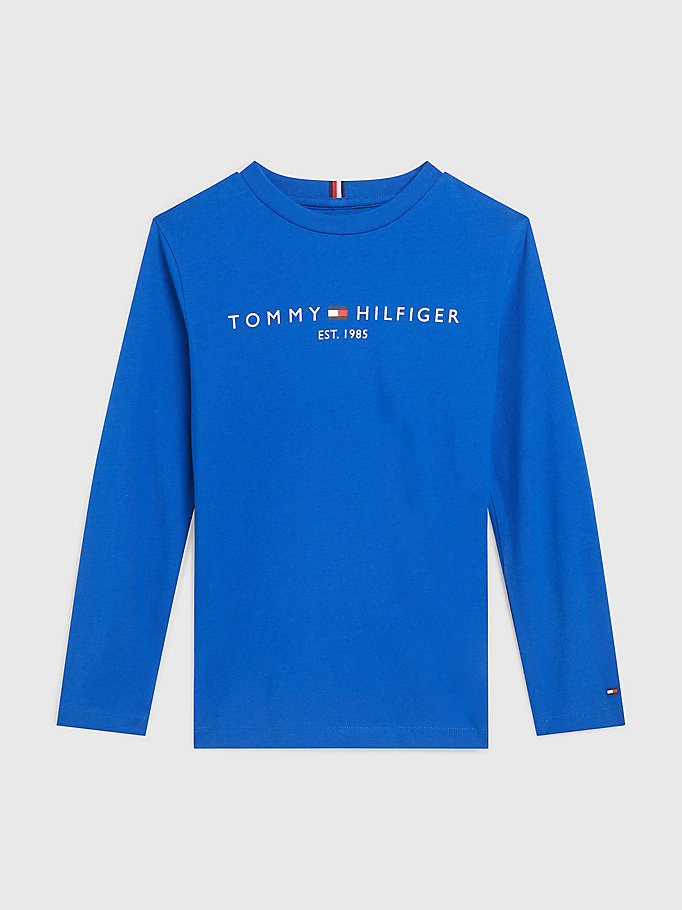 blue essential logo dual gender long sleeve t-shirt for kids unisex tommy hilfiger