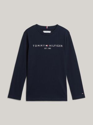 t-shirt a maniche lunghe con logo stampato blu da unisex bambino tommy hilfiger