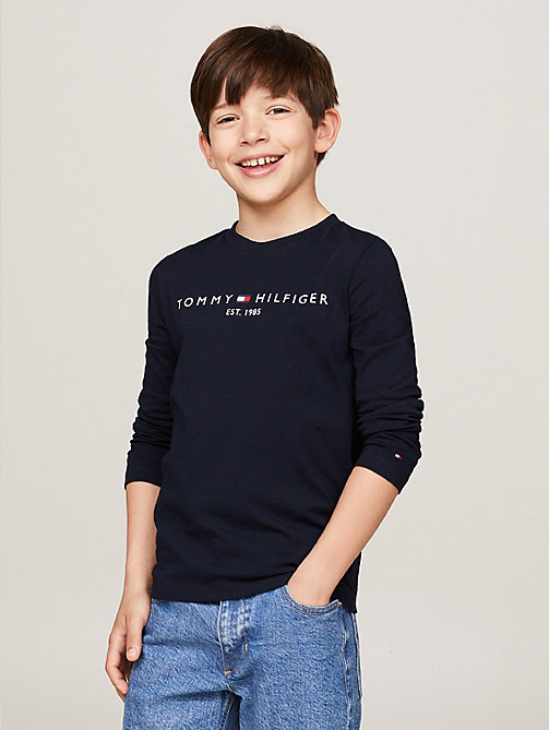 blau unisex essential langarmshirt mit logo für kids unisex - tommy hilfiger