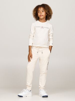 white logo print long sleeve t-shirt for kids unisex tommy hilfiger