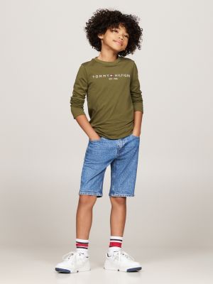 green logo print long sleeve t-shirt for kids unisex tommy hilfiger