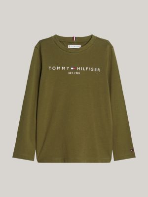 green logo print long sleeve t-shirt for kids unisex tommy hilfiger