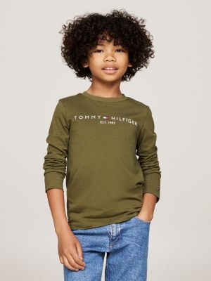 green logo print long sleeve t-shirt for kids unisex tommy hilfiger