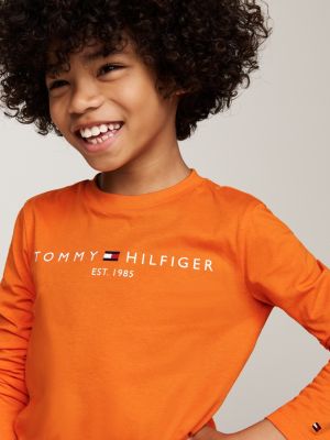 t-shirt a maniche lunghe con logo stampato arancione da unisex bambino tommy hilfiger