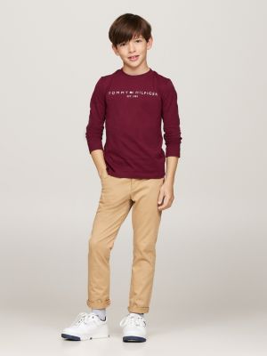 t-shirt à manches longues et logo imprimé rouge pour enfant unisexe tommy hilfiger