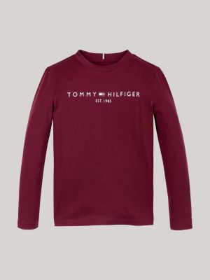 t-shirt à manches longues et logo imprimé rouge pour enfant unisexe tommy hilfiger