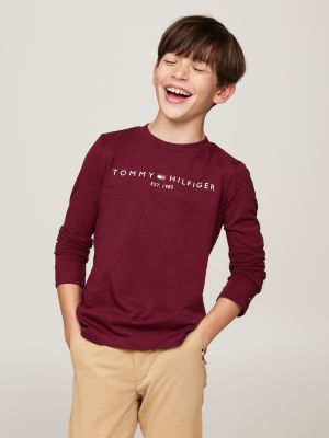 t-shirt à manches longues et logo imprimé rouge pour enfant unisexe tommy hilfiger