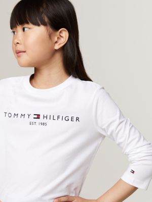 white logo print long sleeve t-shirt for kids unisex tommy hilfiger