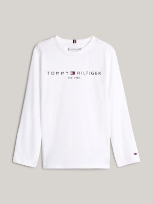 t-shirt a maniche lunghe con logo stampato bianco da unisex bambino tommy hilfiger