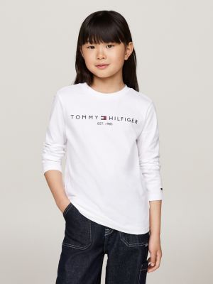 t-shirt a maniche lunghe con logo stampato white da unisex bambino tommy hilfiger