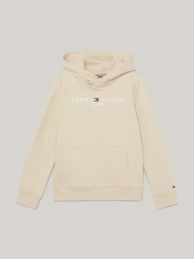 beige essential logo embroidery hoody for kids unisex tommy hilfiger