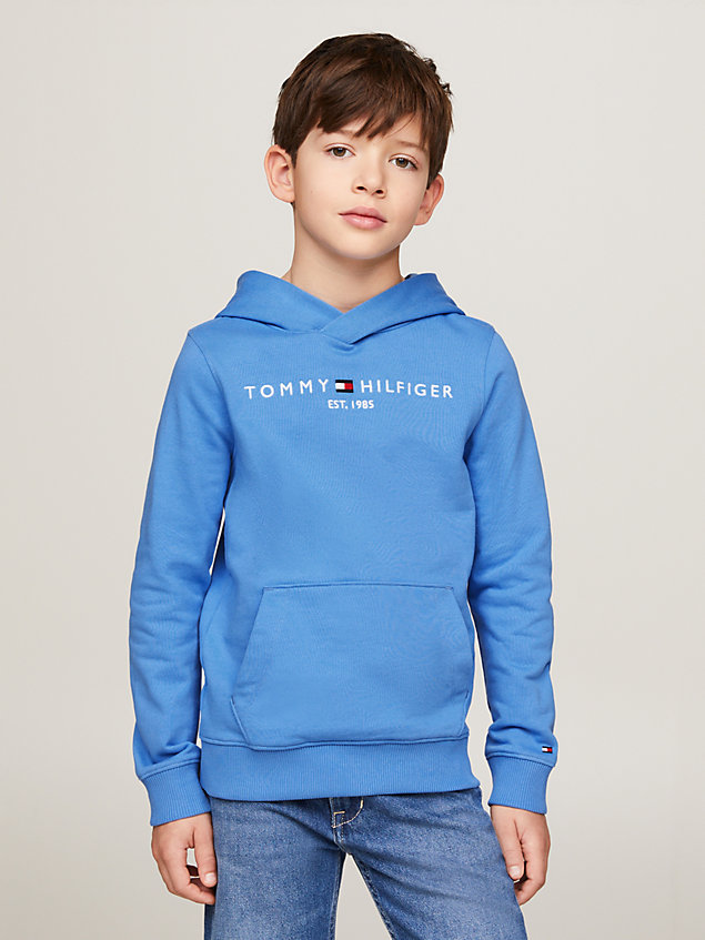 blue essential hoodie met geborduurd logo voor kids unisex - tommy hilfiger