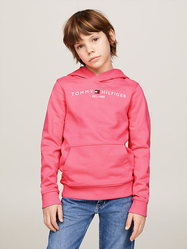 pink essential logo embroidery hoody for kids unisex tommy hilfiger