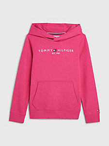 pink dual gender essential logo hoody for kids unisex tommy hilfiger