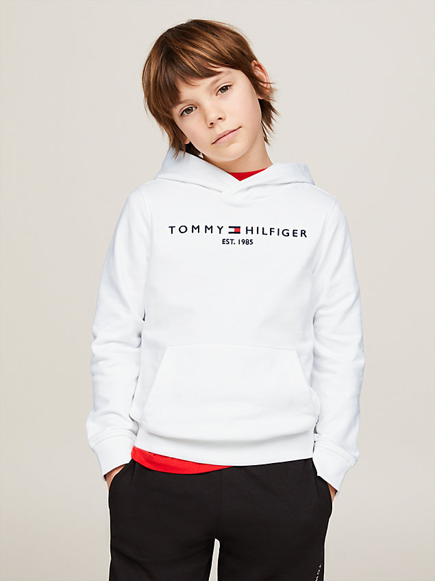 white essential hoodie met geborduurd logo voor kids unisex - tommy hilfiger