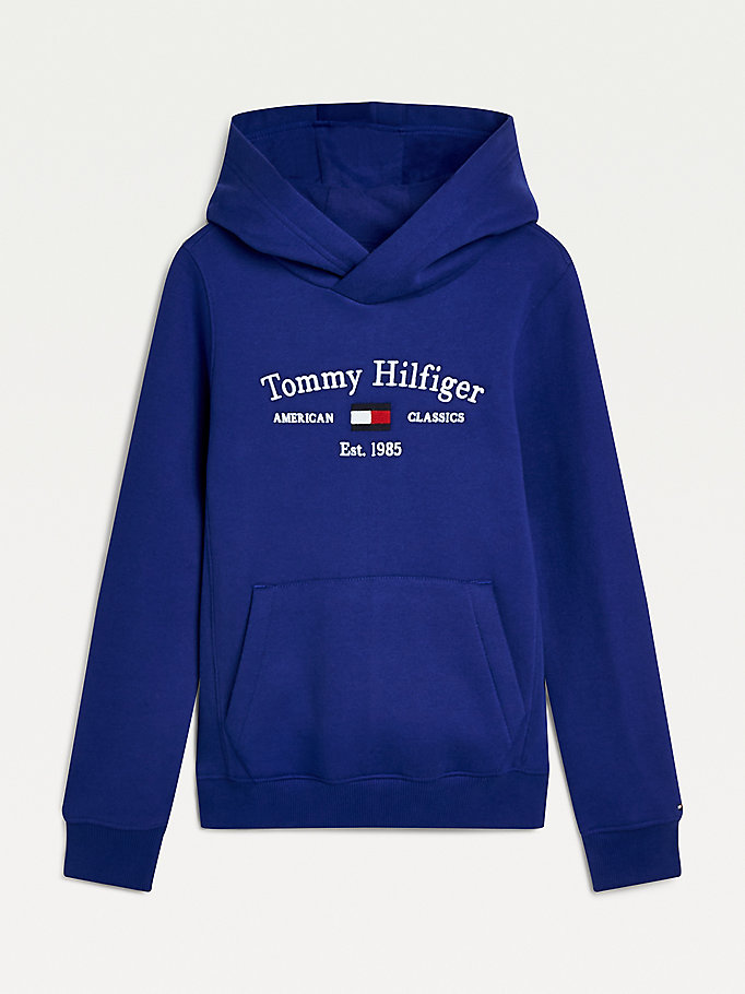 purple cotton logo hoody for kids unisex tommy hilfiger