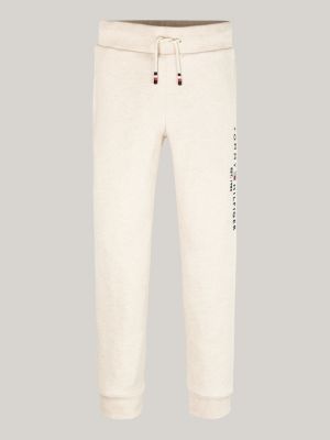 joggers con logo e lacci in vita beige da gender-inclusive bambini tommy hilfiger