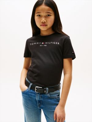 t-shirt essential en coton à logo noir pour enfants genre inclusif tommy hilfiger