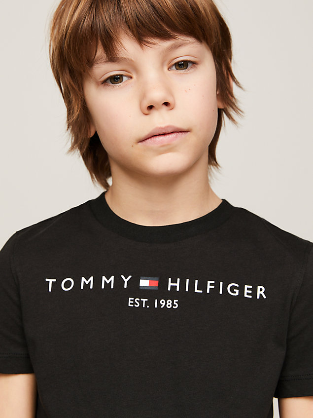 black essential organic cotton logo t-shirt for kids unisex tommy hilfiger