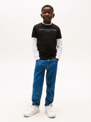 t-shirt essential en coton à logo noir pour enfants genre inclusif tommy hilfiger