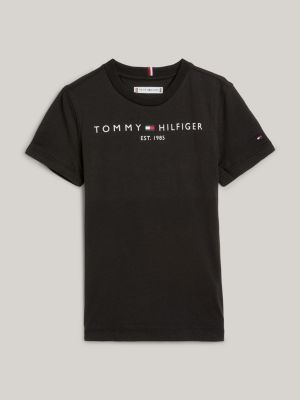 t-shirt essential en coton à logo noir pour enfants genre inclusif tommy hilfiger