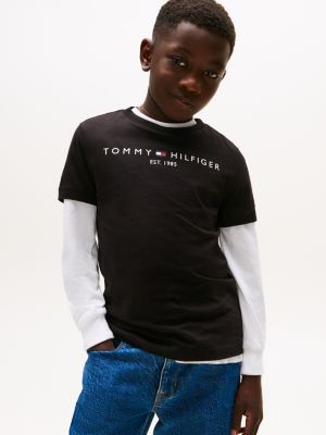 camiseta essential de algodón black de diseño inclusivo infantil tommy hilfiger