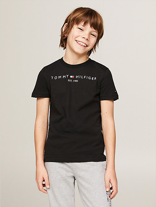 black essential organic cotton logo t-shirt for kids unisex tommy hilfiger