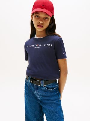 blue essential cotton logo t-shirt for kids gender inclusive tommy hilfiger