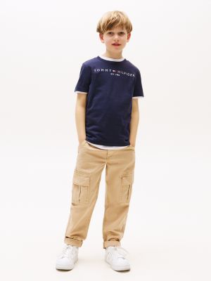 blue essential cotton logo t-shirt for kids gender inclusive tommy hilfiger