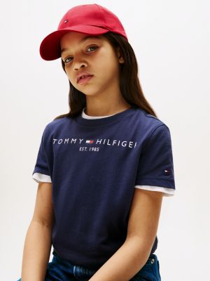 blue essential cotton logo t-shirt for kids gender inclusive tommy hilfiger