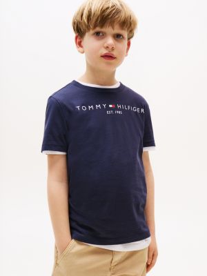 blue essential cotton logo t-shirt for kids gender inclusive tommy hilfiger