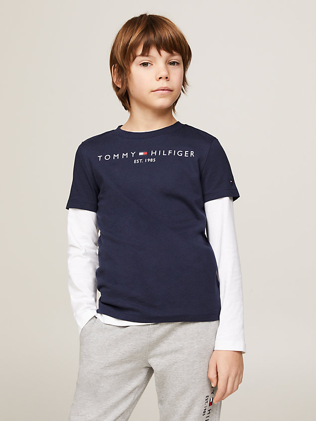 blue essential t-shirt van biologisch katoen voor kids unisex - tommy hilfiger