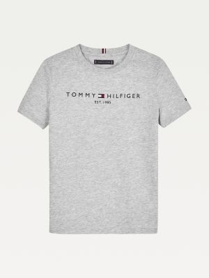 Essential Organic Cotton Logo T Shirt Grey Tommy Hilfiger