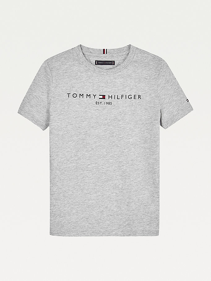 grey essential organic cotton logo t-shirt for kids unisex tommy hilfiger