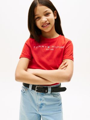 t-shirt essential en coton à logo rouge pour enfants genre inclusif tommy hilfiger