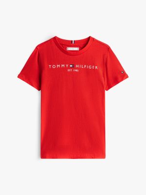 rot essential logo-t-shirt aus baumwolle für gender-inclusive kinder - tommy hilfiger