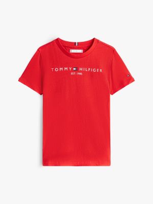 red essential cotton logo t-shirt for kids gender inclusive tommy hilfiger