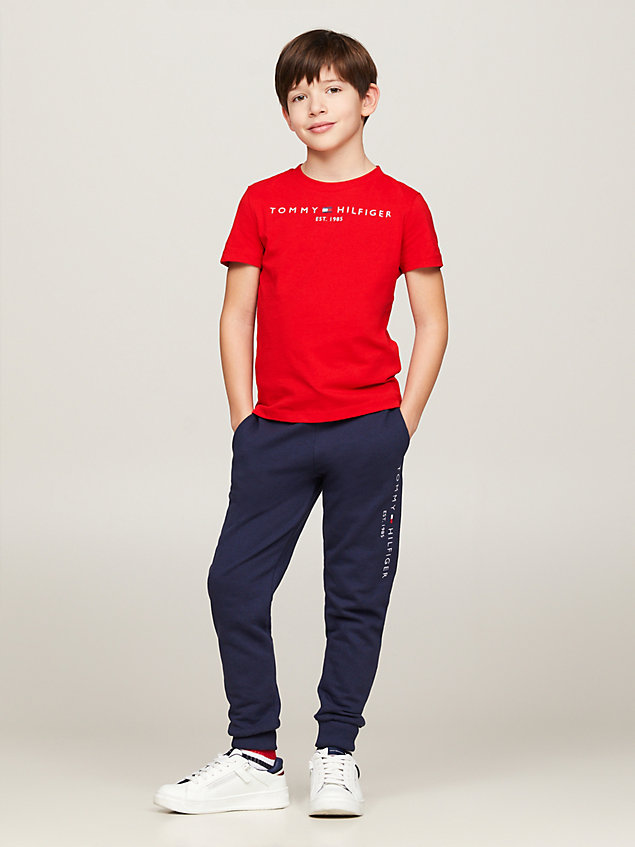 red essential organic cotton logo t-shirt for kids unisex tommy hilfiger
