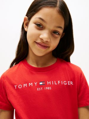 t-shirt essential en coton à logo rouge pour enfants genre inclusif tommy hilfiger