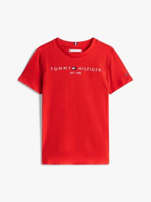 red essential cotton logo t-shirt for kids gender inclusive tommy hilfiger