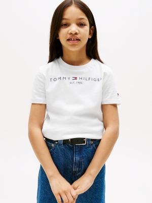 white essential cotton logo t-shirt for kids gender inclusive tommy hilfiger