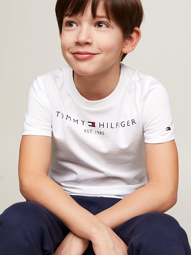 white essential organic cotton logo t-shirt for kids unisex tommy hilfiger
