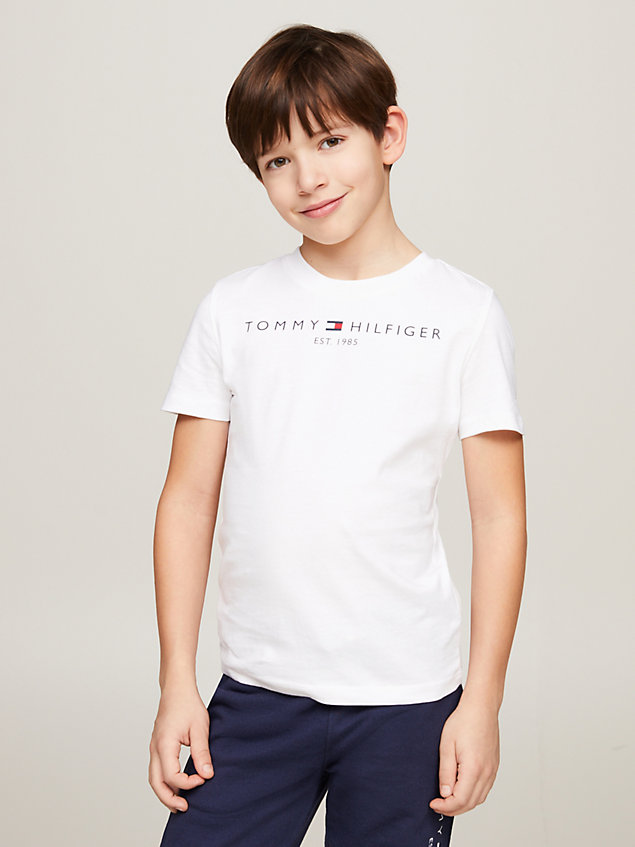 white bawełniany t-shirt essential z logo dla unisex - tommy hilfiger