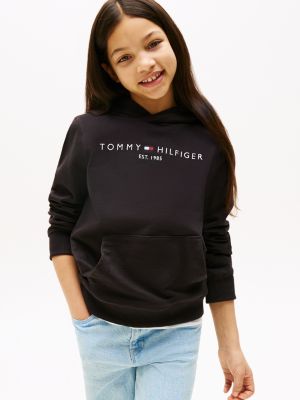 schwarz essential logo-hoodie aus reiner baumwolle für unisex kinder - tommy hilfiger