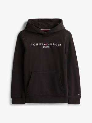 czarny bawełniana bluza essential z kapturem i logo dla dla dzieci i dla każdej płci - tommy hilfiger