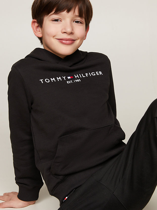 black essential logo-hoodie aus bio-baumwolle für kids unisex - tommy hilfiger