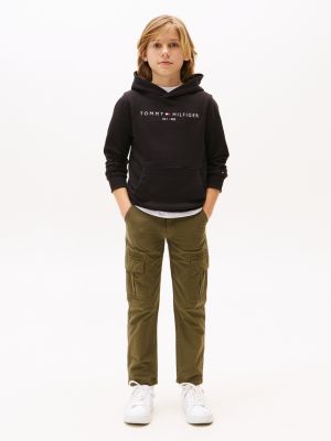 black essential logo pure cotton hoody for kids unisex tommy hilfiger