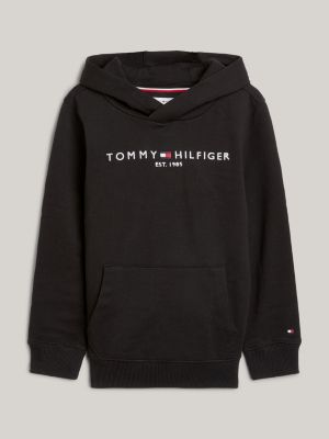 black essential logo pure cotton hoody for kids unisex tommy hilfiger