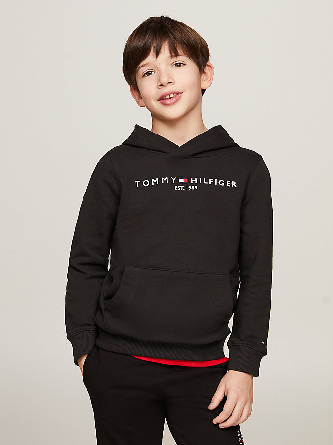 zwart essential hoodie van biologisch katoen voor kids unisex - tommy hilfiger